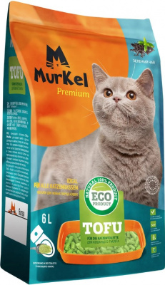 MURKEL наполнитель комкующий Тофу 6 л. Зеленый чай