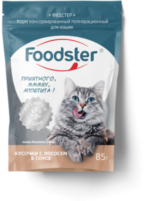 Foodster пауч для кошек лосось кусочки в соусе 85г	
