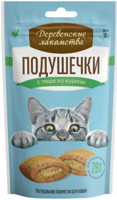 Деревенские лакомства  д/кошек Подушечки с пюре из курицы 30г