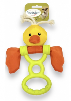 Foodster Игрушка для собак плюшевая утка с резиновым кольцом 26,5см			