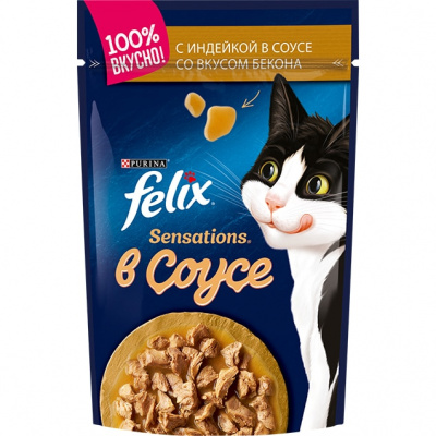 Felix Sensations в соусе, индека/бекон, пауч, 85 г