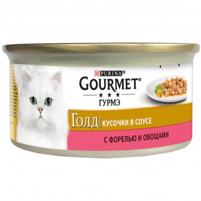Gourmet Gold Кусочки в подливке для кошек с форелью/овощами, 85 г