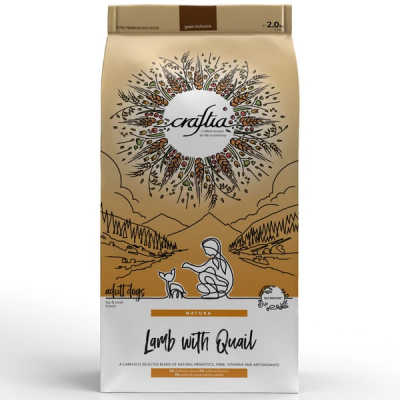 Сухой корм CRAFTIA NATURA для взрослых собак миниатюрных и мелких пород из ягненка с перепелкой 2 кг.