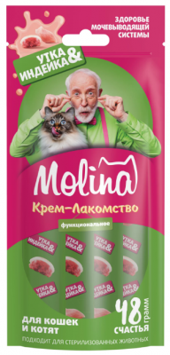 MOLINA, Функц. крем-лакомство с уткой и индейкой д/взр.кош, Здоровье мочевыводящей системы,48г,74129	