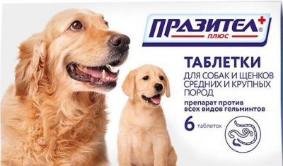 Празител + д/соб.  и щенк. ср. и кр. пород 6 таб.  (антгельм)