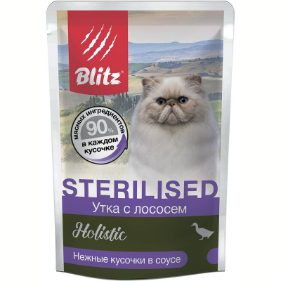 BLITZ  корм консерв д/стирлиз в соусе уткаа/длосось 85 гр.