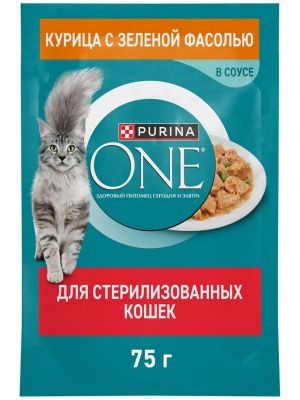 ONE Стерил Кошка Курица Зел Фасоль75г