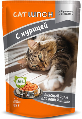 Кэт Ланч пауч д/кошек кусочки в желе с Курицей 85г