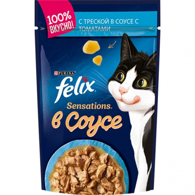 Felix Sensations в соусе, треска/томаты, пауч, 85 г