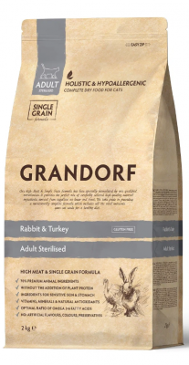 GRANDORF CAT кролик с индейкой для стер. кошек 2 кг