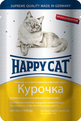 Хэппи Кэт пауч  д/кошек, (курочка ломтики)  в соусе,  0,1 кг