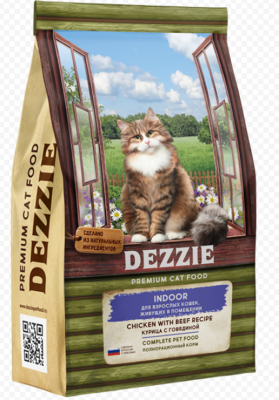 DEZZIE Indoor Adult Cat Сухой корм для взрослых кошек, живущих в помещении 400г Курица с Говядиной