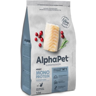 АльфаПет MONOPROTEIN д/кошек из белой рыбы, 1,5 кг