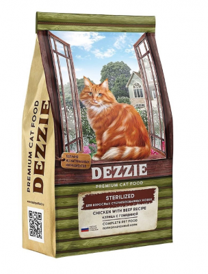 DEZZIE Sterilized Cat Сухой корм для взрослых стерилизованных кошек 2кг Курица с Говядиной