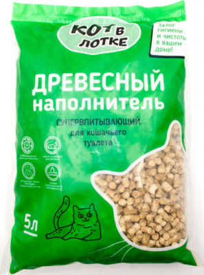 КОТ В ЛОТКЕ наполнитель впитывающий древесный 5л