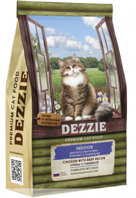 DEZZIE Indoor Adult Cat Сухой корм для взрослых кошек, живущих в помещении 10 кг Курица с Говядиной
