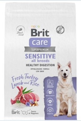 BRIT CARE, Сухой корм с инд и ягн д/соб.вс.пор."Dog Adult Sensitive Healthy Digestion", 3кг
