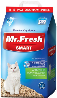 MR.FRESH наполнитель комкующий Smart для длинношерстных кошек 18л