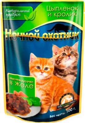 Ночной Охотник  влаж. д/котят Цыпл/кролик 100 г