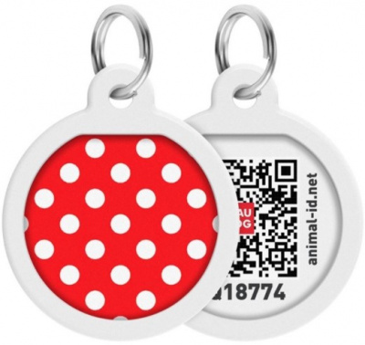Адресник для собак и котов металлический WAUDOG Smart ID c QR паспортом, рисунок "Горох", круг, Д 25 мм			